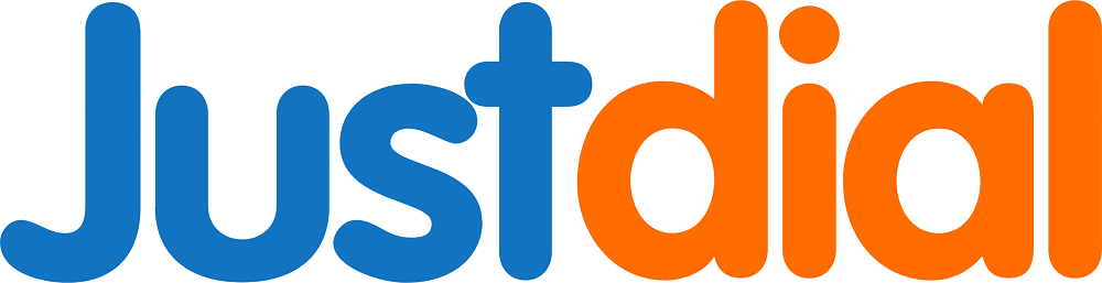 Justdial logo in blue and orange local search platform for hospitals, clinics, doctors, and healthcare services in India.